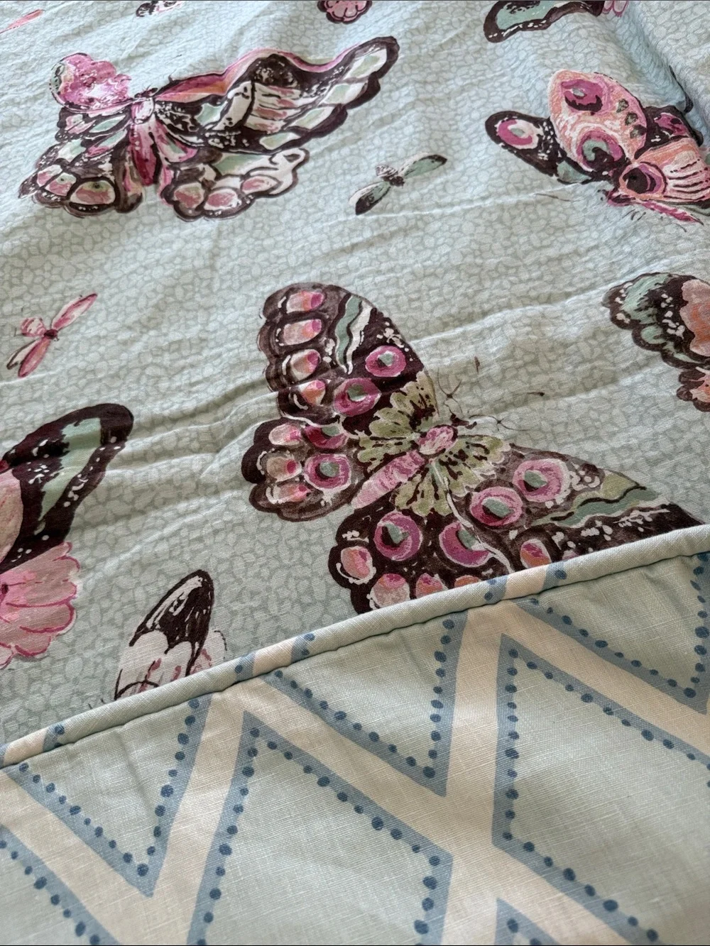 Custom designer twin Butterfly Reversible linen mix comforter, twin.